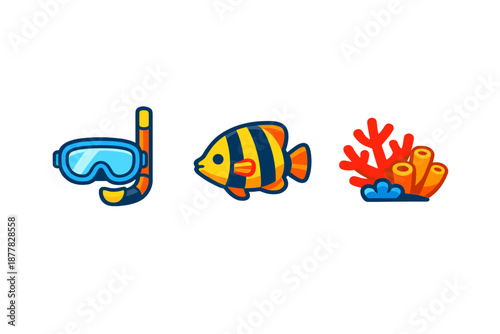 Underwater illustration with snorkel, fish, and coral