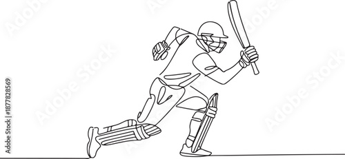 Continuous Line Drawing Cricket Batsman
