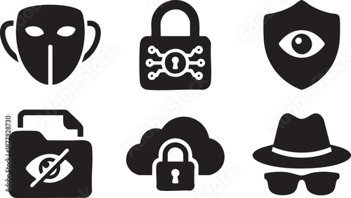 Black security including mask lock shield folder eye cloud hat and sunglasses privacy protection