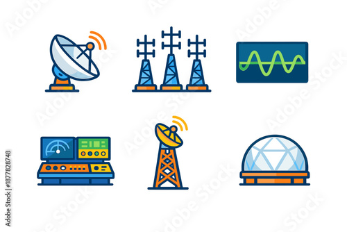 Set of futuristic communication and technology icons