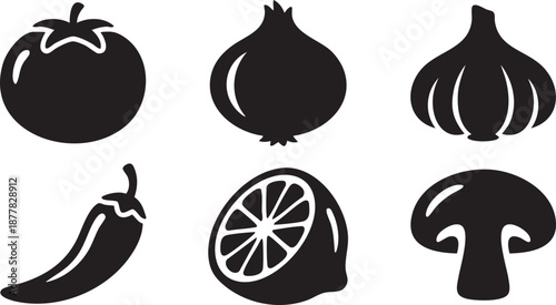 Black of tomato onion garlic chili pepper lemon slice and mushroom