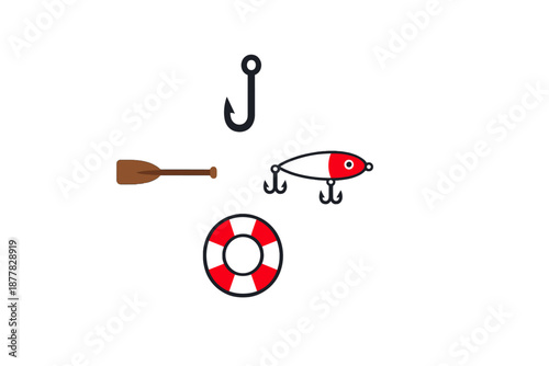 Fishing gear and boat equipment on a gradient background