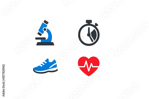 Icons of science, fitness, health, and time on a gradient background