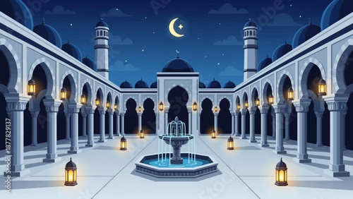Peaceful night scene in a traditional Middle Eastern courtyard