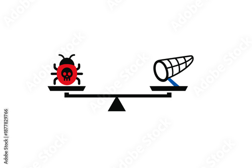 Bug and bug net on a scale, representing pest control