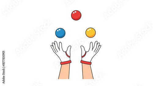 Juggler Hands Juggling Red Blue Yellow Balls Vector Illustration