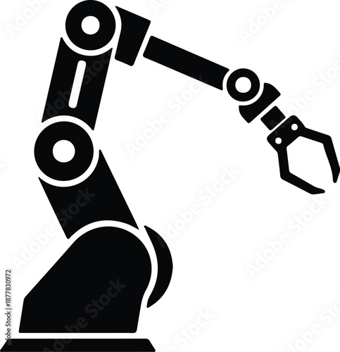 Silhouette industrial robotic arm with gripper holding nothing illustration vector