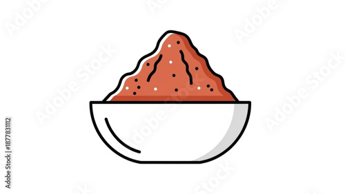 Red Spicy Sauce in White Bowl, Isolated on White Background, Cartoon Style