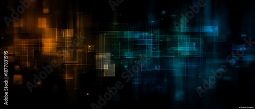 Wallpaper Mural Abstract digital grid with glowing lines and geometric shapes in vibrant colors. Torontodigital.ca