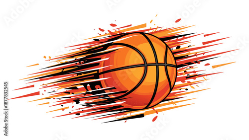 Dynamic Basketball Motion Vector Illustration with Explosive Energy Trails and Vibrant Color Splashes