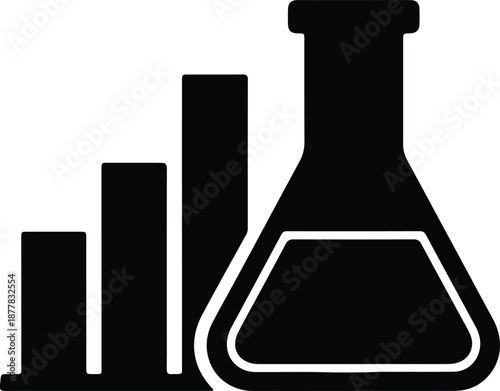 Silhouette science laboratory flask and bar chart growing illustration vector