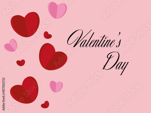 Vector image, paper heart, paper banner, holiday card, Happy Valentine's Day, love card, pink background, for celebration, birthday celebration, pink and red hearts
