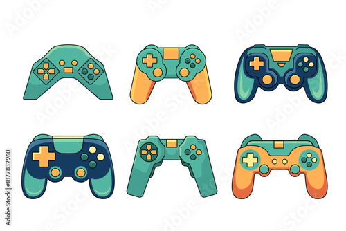 Game controllers. Gaming joystick logo collection