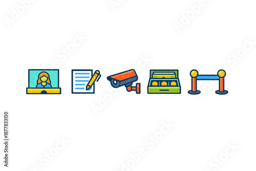 Collection of business and security icons on a gradient background