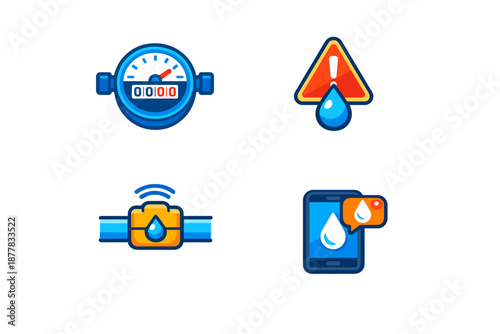 Smart water meter and leak detection icons