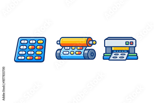Medical drug manufacturing process icons
