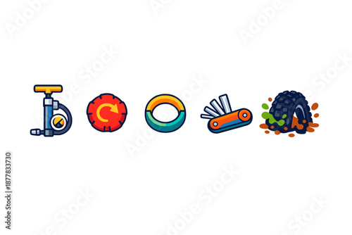 Bicycle repair icons on blurred background