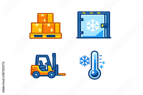 Warehouse logistics and cold storage icons