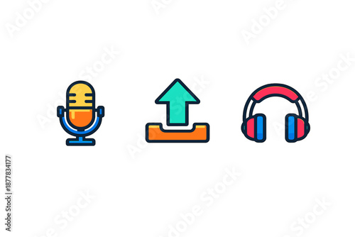 Microphone, Upload and Headphones Icons