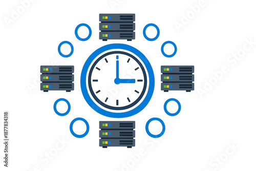 Server rack cluster around a clock face
