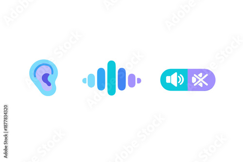 Glowing audio and mute icons on a gray gradient background