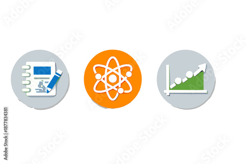 Science, notebook and graph icons