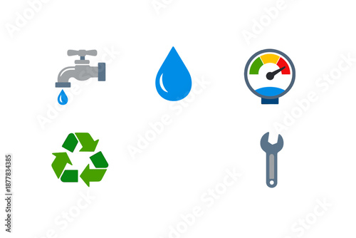 Water conservation and efficiency icons with glow effect