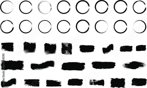 A collection of various circle and rectangle silhouette shapes on a white background