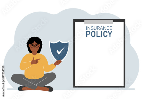 A woman holds an insurance policy sign in his hands. The concept of life insurance, property or natural disasters.