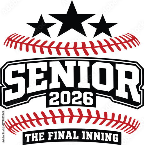 Baseball Senior 2026 Graduation Emblem with Stars