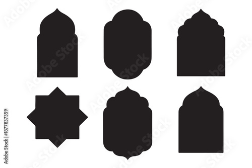 Shape Islamic door and arabic window arch. Arabic door and window vector silhouette. Collection of oriental style. Islamic vector shapes of a window or door arch