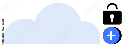 Cloud security concept. Cloud security ensures protection of online data with a secure lock and addition functionality. Cloud security for storage, networking, data sharing, and IT infrastructure