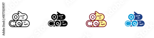 Wood Log Multiple Style Icon Design Vector - Stacked wood logs, representing raw materials, forestry products, and natural resources