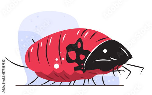 Parasite infection disease pathogen cartoon microbe organism with segmented red body black head legs isolated on white medical science concept