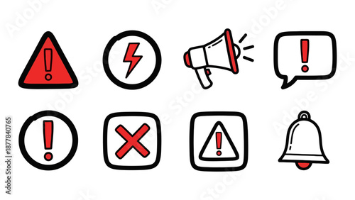 Free Download Collection of various red and black warning symbols and alert icons, hand-drawn style. - GFXLoad
