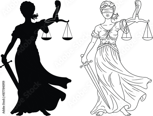 Two Lady Justice Figures Holding Scales and Swords