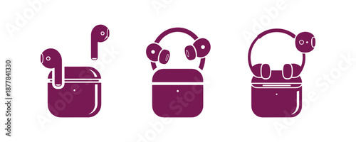 Wireless Headphones symbol separated from the white backdrop. Airpods symbol.