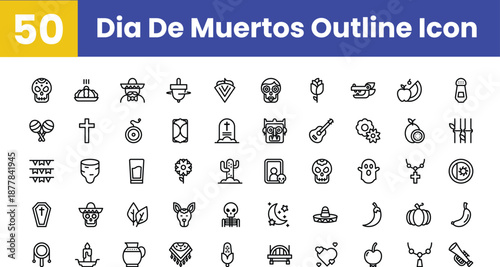 Dia De Muertos Outline Icon Set