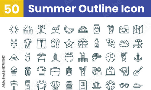 50 Summer Outline Icons Collection