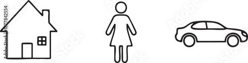Family Housing Real Estate and Vehicle Property Icons