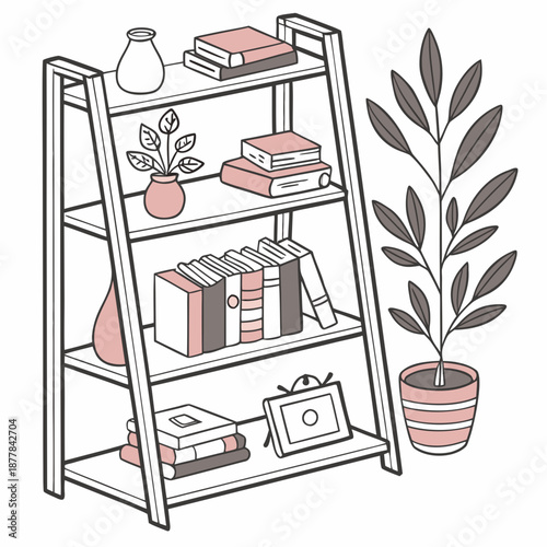 Home decor shelf with books and plants