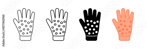 Set of minimalist gloves icons with transparent background, depicting protective handwear, for industrial safety, gardening, household tasks, and cleaning use, vector illustration