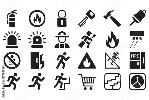 Fire Safety Icons for Evacuation Dashboards, Alarm System UI