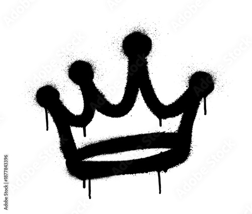 Sprayed crown with overspray in black over white. Vector illustration.