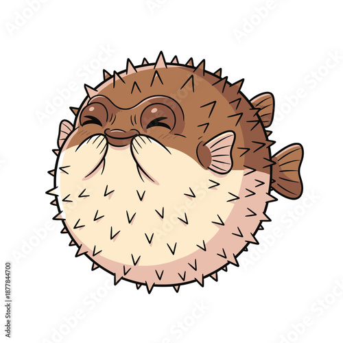 Cute cartoon pufferfish with happy expression on face