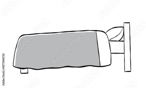 横から見たベッドのシンプルな手書き風のイラスト