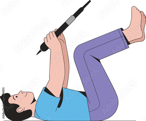 Man Lying Down Holding a Stylus Pen with Transparent Background vector illustration