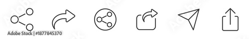 Share and Send Icon Set, Forward Arrow, Upload, Paper Plane and Social Sharing Symbols, Outline and Solid Style, Vector Illustration .