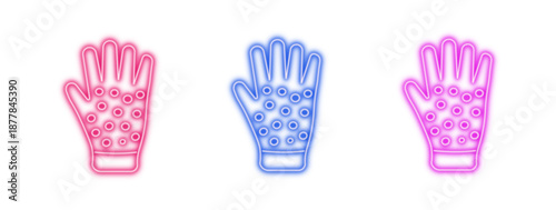Neon glowing allergic hand vector icons set, skin rash, dermatitis, medical condition, healthcare, vibrant glow effect.