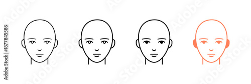Set of minimalist human face icons with transparent background, depicting user profile symbols, avatar representations, and identity graphics, vector illustration